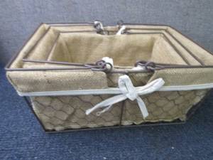 3 Nesting Burlap & Wire Baskets...