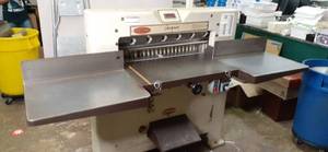 lot 01 image: Challenge Champion Industrial Paper Cutter Back Gauge Position Read Out Not accurate to Cutting Line, but is Consistent See Photos for Reference Buyer Responsible For Removal No Assistance or Equipment will be Available for Removal