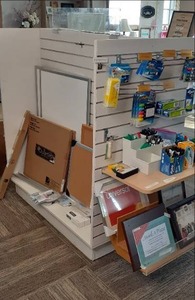 lot 160 image: Double Sided Slatwall Panel Board Display Shelving Unit 48 x 30 x 54 Contents Not Included Buyer Responsible For Removal