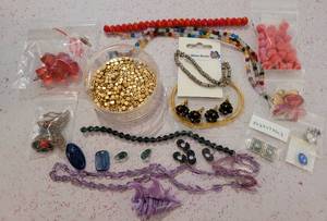 Purple Shell Pendant  Plus Eclectic Collection of Beads & Bead Strands
