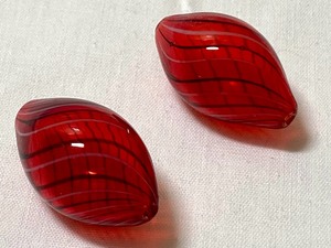 Two Red Striped Glass Beads