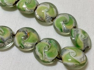 Lampwork Beads by Suzy B Studios- Organic Lentil Beads - Kiwi