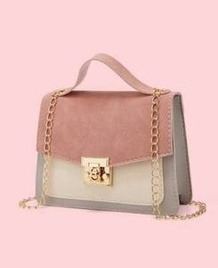 lot 31 image: Twist Lock Color Block Flap Chain Satchel Bag