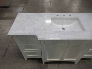 lot 302 image: Home Decorators Collection Sassy 60 in. Vanity in White with Marble Vanity Top in Carrara White BF90225