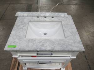lot 303 image: Ove Decors Carran 30 in. W Bath Vanity in White with Engineered Stone Vanity Top in White with White Basin 15VVAR-CARR30-0