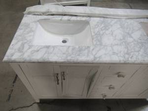 lot 317 image: Home Decorators Collection Sturgess 61 in. W x 22 in. D Bath Vanity in White with Marble Vanity Top in Carrara White with White Basins 19111-VS61-WT
