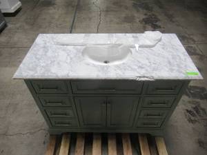 lot 318 image: Home Decorators Collection Windlowe 49 in. W x 22 in. D x 35 in. H Bath Vanity in Green with Carrera Marble Vanity Top in White with White Basin 15101-VS49C-SG
