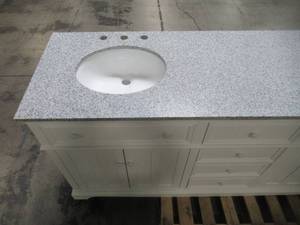 lot 321 image: Home Decorators Collection Fremont 72 in. W x 22 in. D Double Vanity in White with Granite Vanity Top in Grey with White Basin MD-V1792