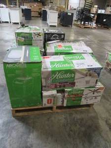 lot 114 image: WHOLESALE MIXED PALLET OF MISCELLANEOUS HUNTER CEILING FANS AND MORE