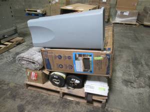 lot 119 image: WHOLESALE MIXED PALLET OF MISCELLANEOUS DECK BOX (MISSING LEFT PANEL), HOME IMPROVEMENT AND DECOR