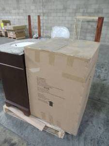 lot 123 image: WHOLESALE MIXED PALLET OF MISCELLANEOUS VANITY CABINETS AND OTHER FURNITURE