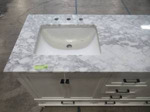lot 327 image: Home Decorators Collection Merryfield 61 in. W x 22 in. D Bath Vanity in White with Marble Vanity Top in Carrara White with White Basin 19112-VS61-WT