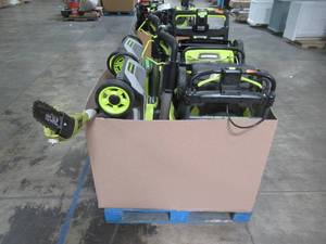lot 228 image: WHOLESALE MIXED PALLET OF RYOBI MOWERS AND POLE SAW