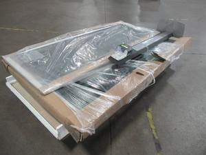 lot 349 image: WHOLESALE MIXED PALLET OF MISCELLANEOUS INTERIOR DOORS, PATIO DOORS, BUILDING MATERIALS AND MORE
