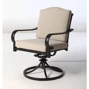 lot 413 image: Hampton Bay Laurel Oaks Brown Steel Outdoor Dining Chair with CushionGuard Putty Tan Cushions (6-Pack), 755.0310.001 - UNCLAIMED FREIGHT.
