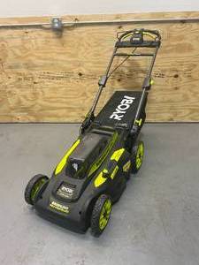 lot 17 image: RYOBI 20 in. 40-Volt 4.0 Ah Lithium-Ion Battery Brushless Cordless Walk Behind Self-Propelled Lawn Mower.  Battery and Charger Included