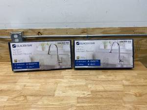 lot 91 image: GLACIER BAY Lot of 2 MCKENNA Pull-Down Kitchen Faucets- 2 Different Finishes (1 in Stainless Steel and 1 in Chrome finish)