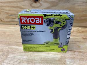 lot 110 image: RYOBI ONE 18V Cordless Brushless 3-Speed 14 in. Hex Impact Driver (Tool Only) with Belt Clip