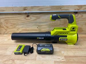 lot 120 image: RYOBI 40V 110 MPH 525 CFM Cordless Battery Variable-Speed Jet Fan Leaf Blower with 4.0 Ah Battery and Charger