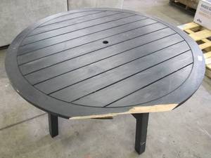 lot 518 image: Black Wood Circular Outdoor Table - 55 Inches Wide