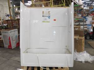 lot 503 image: Aquatic Everyday Everyday 60 in. x 30 in. x 72 in. 1-Piece Acrylx Acrylic Bath and Shower Kit with Left Drain in White