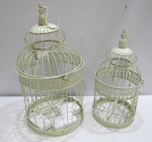 lot 541 image: Litton Lane 22 in. and 18 in. Distressed White Classic Metal Birdcage (Set of 2)
