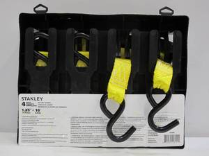 lot 547 image: Stanley 4-Pack Ratchet Straps - 1.25 Inch X 16 Feet - Yellow - 3000 Lb Capacity