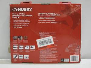 lot 548 image: Husky 16 ft. 1.25 in. Ratchet Tie Down with S-Hook (4-Pack)