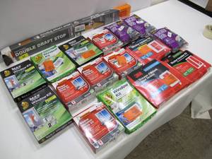 lot 576 image: Lot of 15 Winter WidowDoor Insulation Kits & Insulating Foam - 3M, Duck, Frost King, MD