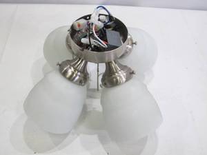 lot 588 image: Hampton Bay Flush Mount Lighting Fixture - Silver with White Frosted Glass Trim - 4 Bulb Capacity with Dual Cords