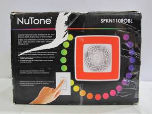 lot 598 image: Broan-NuTone ChromaComfort 110 CFM Ceiling Bathroom Exhaust Fan with Sensonic Stereo Bluetooth Speaker SPKN110RGBL