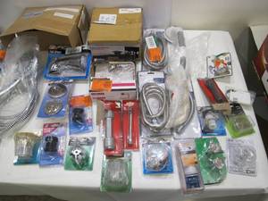 lot 603 image: Box Lot of 25 Assorted TubShowerBathroom Parts - Delta, Danco, Everbilt, PF WaterWerks, Etc