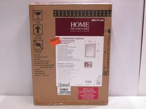 lot 614 image: Home Decorators Collection 20-18 in. W x 26 in. H Fog Free Framed Recessed or Surface-Mount Mirror Bathroom Medicine Cabinet in Brushed Nickel