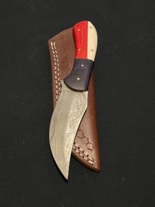 Stunning Red, White and Blue Custom Damascus Steel Knife
