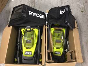 Lot of 2 ONE HP 18V Brushless 16 in. Cordless Battery Walk Behind Push Lawn Mower not tested  Customer Returns See Pictures