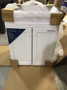 All-in-One 24.125 in. x 21.375 in. x 35 in. Stainless Steel Laundry Sink with Faucet and White Storage Cabinet by Glacier Bay