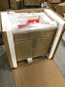Aberdeen 36 in. x 22 in. D Bath Vanity in Antique Oak with Carrara Marble Vanity Top in White with White Basin by Home Decorators Collection