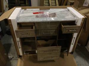 Aberdeen 48 in. W x 22 in D Vanity in Antique Oak with Carrara Marble Vanity Top in White with White Basin by Home Decorators Collection
