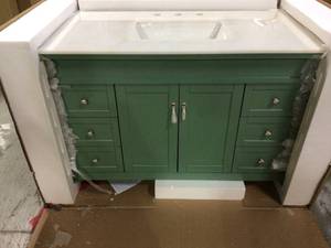 Timeless Home 48 in. W Bath Vanity in Vintage Mint with Marble Vanity Top in White and Brown Vein with White Basin by Unbranded