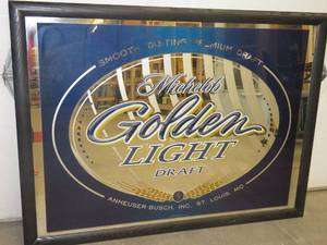 lot 2 image: MICHELOB GOLDEN LIGHT DRAFT MIRROR (LARGE)  BEER SIGN