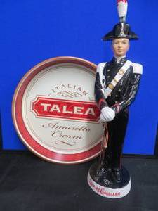 lot 15 image: VINTAGE GALLIANO DECANTER AND METAL AMARETTO CREAM TRAY