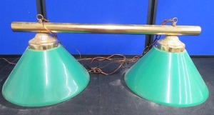 lot 22 image: GREEN AND BRASS HANGING LIGHT