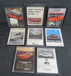 lot 36 image: 8 FRAMED MUSCLE CAR  CARS MAGAZINE  ADDS