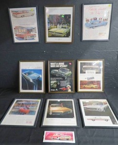 lot 46 image: 9 FRAMED VINTAGE CAR PICTURES AND ONE SMALLER VINTAGE CAR BOOK