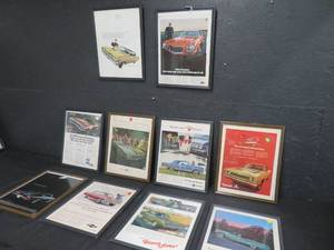 lot 47 image: 10 VINTAGE CAR PICTURES IN FRAMES
