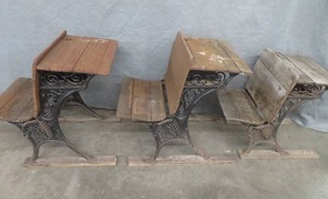 lot 81 image: ANTIQUE CAST IRON SCHOOL DESKS