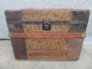 lot 83 image: GORGEOUS EMBOSSED VICTORIAN  TURN OF THE CENTURY TRUNK