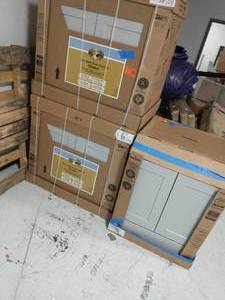 lot 18 image: 2 Shaker Dove Gray Stock Assembled Sink Base Kitchen Cabinet (36 in. x 34.5 in. x 24 in.) AND 1 DOVE grey kitchen cabinet