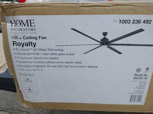 lot 30 image: Royalty 120 in. LED IndoorOutdoor Natural Iron Ceiling Fan with Light and Remote Control