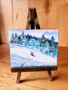 lot 72 image: Tiny Skiing Painting and Figurine